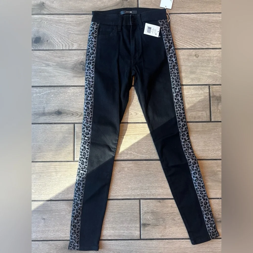 Joe’s Jeans High Rise Skinny Ankle Jeans Leopard Side Stripe Black Size 23 NWT - Picture 2 of 11